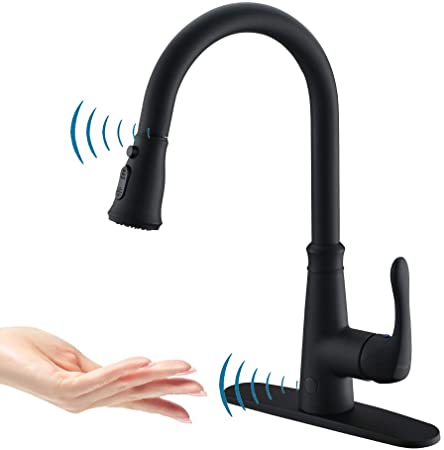 Touchless Kitchen Faucet with PullDown Sprayer,20 Single Kitchen Sink Faucets black Pull Out Sprayer,High Arc Pulldown Single Handle For Motion Sensor,1handle 3 Hole Deck Mount,black (Black)