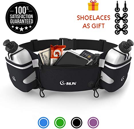G-RUN Hydration Running Belt with Bottles - Water Belts for Woman and Men - iPhone Belt for Any Phone Size - Fuel Marathon Race Pack for Runners - Jogging Waist Pouch…