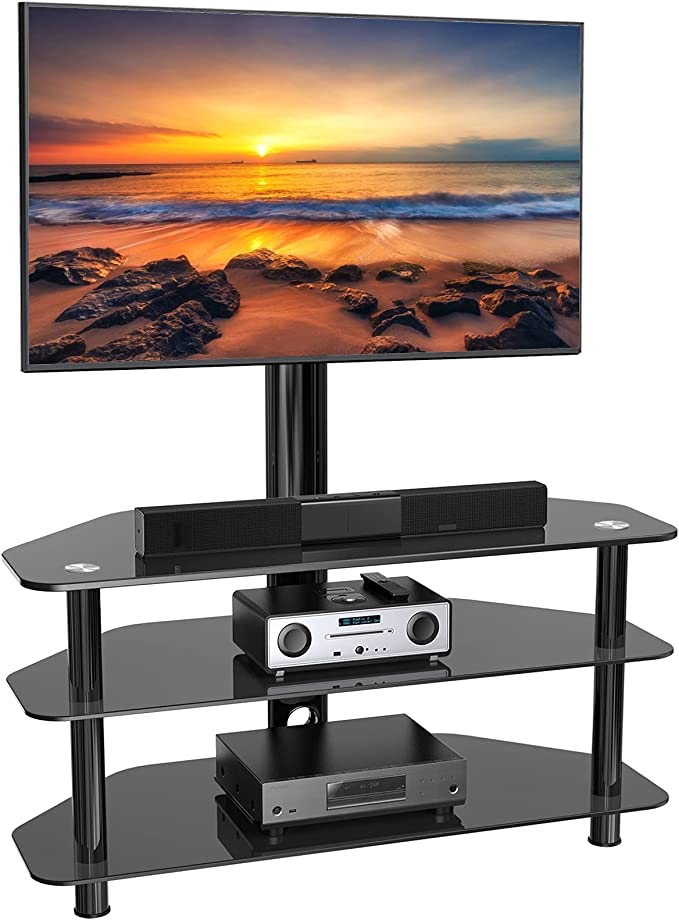 Swivel Floor TV Stand/Base for 32-75 Inch TVs-Universal Corner TV Floor Stand with Storage Perfect for Media-Height Adjustable Entertainment Stand with Cable Management, VESA 600x400mm PSFS04