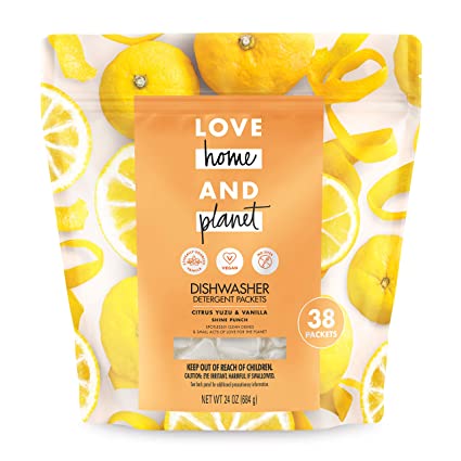 Love Home and Planet Dishwasher Detergent, Citrus Yuzu & Vanilla, 38 count
