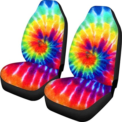 Advocator Colorful Tie Dye Print Seat Covers Bohemia Design Car Interior Protector Set of 2 Universal Fit for Vehicle Sedan SUV and Truck