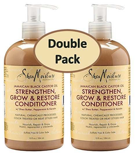 Shea Moisture Jamaican Black Castor Oil 13 oz. Strengthen, Grow & Restore Conditioner with Shea Butter, Peppermint and Keratin - Sulfate Free and Color Safe - Value Pack of 2 Each