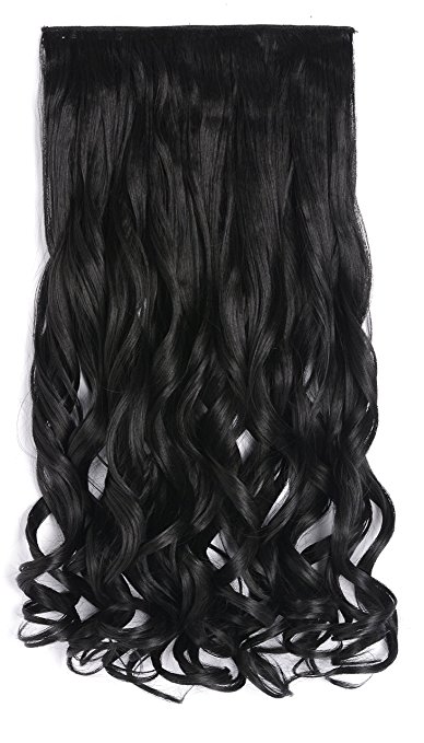 OneDor 20" Curly 3/4 Full Head Synthetic Hair Extensions Clip On/in Hairpieces 140g 5 Clips (1b- Off Black)