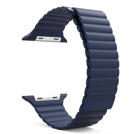 MoKo Apple Watch Band, Premium Soft Leather Loop Band with Magnetic Closure for 38mm Apple Watch Models, Midnight Blue (Not fit 42mm Versions)