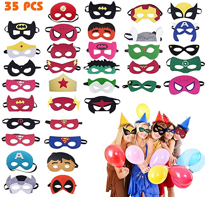 Hossom Superhero Masks, 35 Pieces Superhero Cosplay Masks for Birthday Party, Superhero Party Masks Children Masquerade Cosplay Eye Masks for Ages 3-Plus
