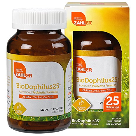 Zahler Biodophilus, All Natural Advanced Probiotic and Prebiotic Supplement, Promotes Digestive Health, 25 Billion Live Cultures and Intestinal Flora Per Serving, Optimal and Most Potent Acidophilus for Women and Men, Certified Kosher, 120 Capsules