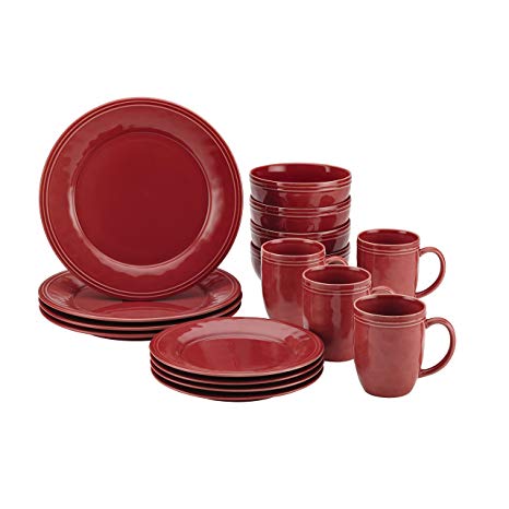 Rachael Ray Cucina Dinnerware 16-Piece Stoneware Dinnerware Set, Cranberry Red