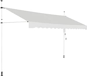 COSTWAY Store Banne Manuel Rétractable de 2 x 1,25M avec Manivelle Hauteur Réglable 200-300CM, Auvent de Terrasse en Aluminium Tissu Oxford Imperméable Anti UV, pour Blacon et Porte (Beige)