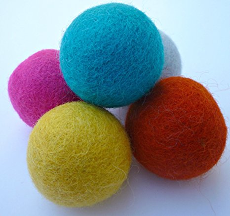 Set of 5 Wool Felt Ball Toys for Cats and Kittens, Adorable Colorful Soft 4cm Felted Fabric Cat Toy Balls, Unique Handmade Natural, Perfect Cat Lover Gifts, Craft Supplies, Fun, By Earthtone Solutions