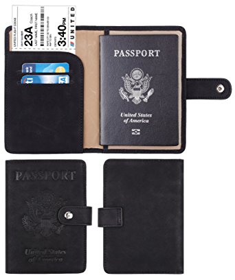 Travelambo RFID Blocking Leather Passport Holder Wallet Cover Case Wing Pocket