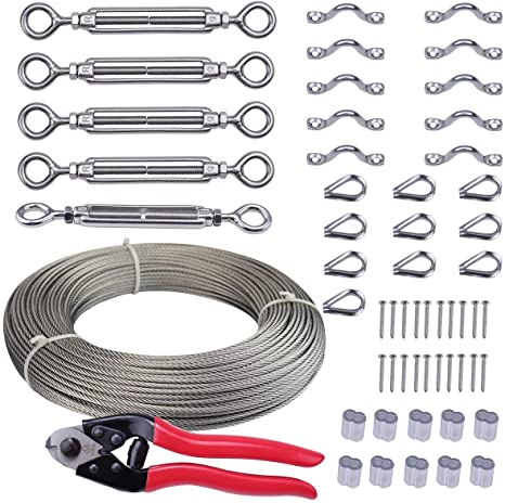 Muzata 5 Pack Heavy Duty Cable Railing Kits Set with 1/8" 165Feet Stainless Steel Wire Rope Cable and Cable Cutter for Wood Posts, DIY Deck Stair Balustrade CK01,Series CA1 CD1 CS1 CT1 WP1