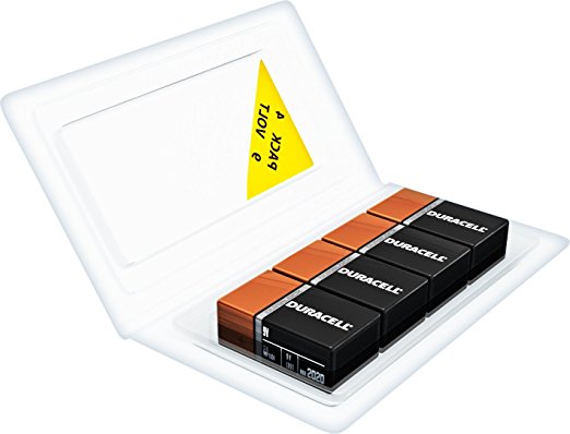 4 Pack of Duracell 9 Volt Alkaline MN1604 Duralock Batteries   FREE Plastic Storage Battery Clamshell Blister Case [Expires 2019]
