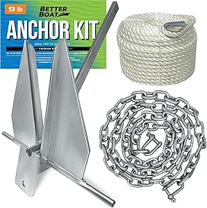 Heavy Boat Anchor Kit Fluke Anchor with Anchor Chain and Boat Anchor Rope Set for Including Boat Anchors for Different Size Boats Pontoon, Deck, Fishing, and Sail