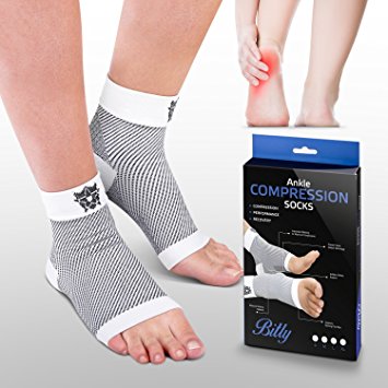 Plantar Fasciitis Socks for Instant Foot Pain Relief by Bitly - Premium Compression Socks Essential for Athletes - Superior Heel, Ankle, Arch and Foot Compression Sleeve Support, White Medium (1 Pair)