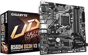 Gigabyte Carte mère B560M DS3H V3 - Prend en Charge Les processeurs Intel Core 11e génération, 4 2 VRM numérique Hybride, jusqu'à 3200 MHz DDR4 (OC), 1 x PCIe 3.0 M.2, 1 GbE LAN, USB 3.2 Gen 1