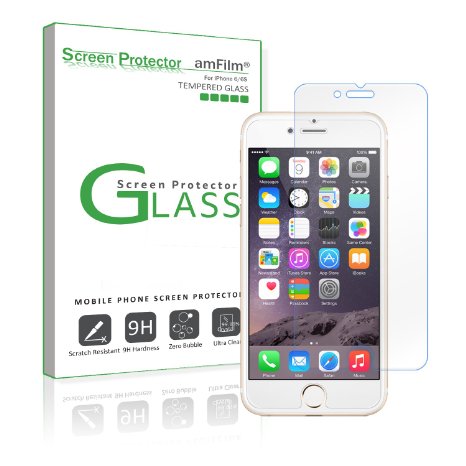 iPhone 6 Screen Protector Glass, amFilm® Glass Screen Protector for iPhone 6 4.7 inch 4.7" 2014 ATT Verizon T-mobile (1-Pack) [Lifetime Warranty]