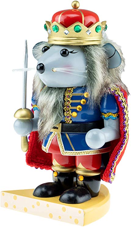 Clever Creations Chubby Wood Mouse King Nutcracker | Blue and Gold Jacket Outfit, Sword, and Cheese Stand | Traditional Festive Christmas Decor | 7.5" Tall Perfect for Shelves and Tables | 100% Wood