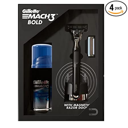 Gillette Mach3 Bold Gift Pack (Heavy, black, stylish Bold razor   1 Cartridge  Mach3 Gel  Magnetic Razor Dock)