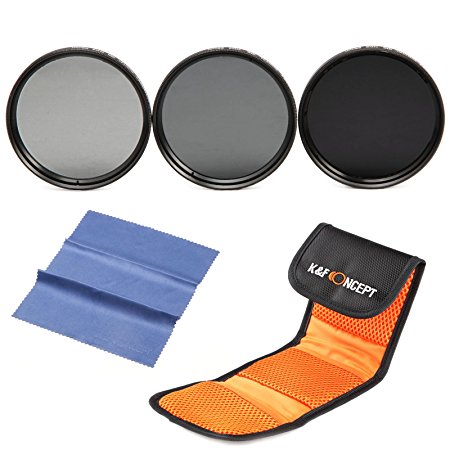 K&F Concept 72mm Neutral Density Filter Set ND2 ND4 ND8 Kit for Canon EOS 7D 60D 70D 500D Nikon D600 D300 D800 Microfiber Lens Cleaning Cloth   Filter Bag Pouch