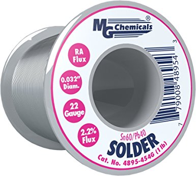 MG Chemicals 60/40 Rosin Core Leaded Solder, 0.032" Diameter, 1 lbs Spool