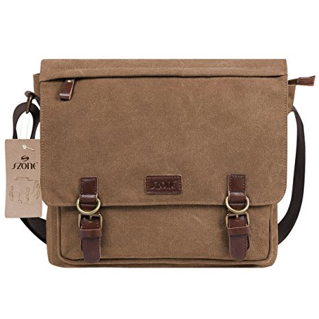 S-ZONE 15 Inches Laptop Men's Large Laptop Messenger Shoulder Bag Vintage Canvas Briefcase Crossbody Day Bag