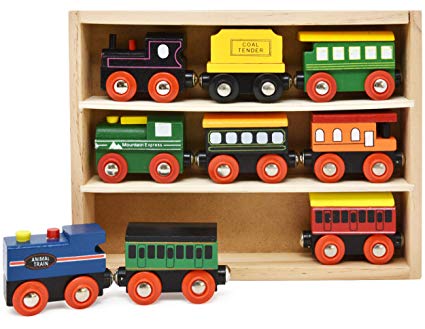 Number 1 in Gadgets Wooden Train Cars - 9 Piece Collection of Magnetic Trains and Wood Engine and Vehicles Compatible with All Major Brands, A Deluxe Railway Set for Toddlers Kids Boys and Girls