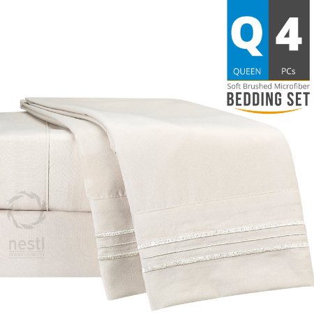 Bed Sheet Bedding Set 100 Soft Brushed Microfiber with Deep Pocket Fitted Sheet - QUEEN - BEIGE CREAM - 1800 Luxury Bedding Collection Hypoallergenic and Wrinkle Free Bedroom Linen Set