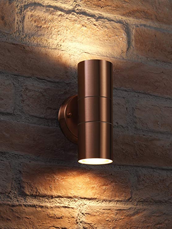 Auraglow Stainless Steel Indoor/Outdoor Double Up & Down Wall Light - Warm White LED Bulbs Included - Copper Finish