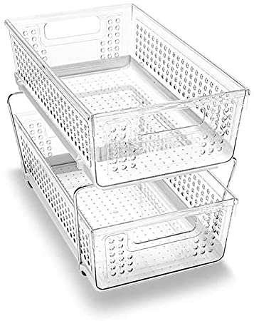 2-Tier Organizer Without Dividers, Space Saving, Multi-Purpose Storage, Large, Clear