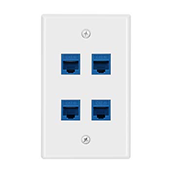 4 Port Cat6 Wall Plate, DBillionDa Female-Female Ethernet Wall Plate 4 Port-Blue