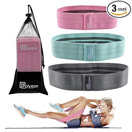 Polygon Booty Resistance Exercise Bands, Fabric Non Slip Hip Bands for Squats, Legs, Butt, Thigh and Hip Workout, Thick Wide Fitness Loop Circle Set of 3