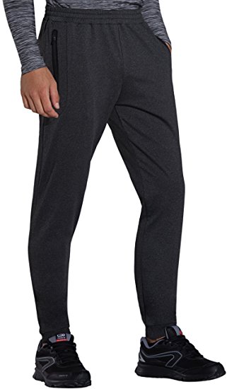 KomPrexx Mens Joggers Pants Fleece Sweatpants Cuffed Gym Track Athletic Jogging Bottoms with Drawstring Zipper Pockets M4F