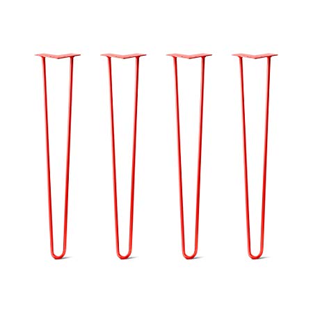 Hairpin Legs Set of 4 - Cold Rolled Steel - Raw and Color Available - Made in The USA (32" Tall, 1/2" Diameter - Orange/Red- Shipped as Set of 4 Legs)