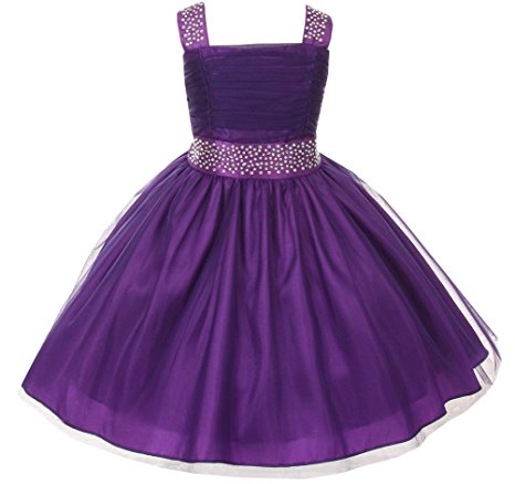 BNY Corner Flower Girl Dress - Sleeveless Shiny Rhinestons Pageant Party Girl Dress Size 2-14