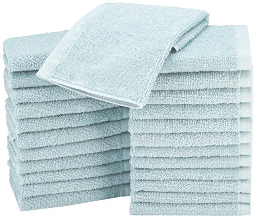 AmazonBasics Cotton Washcloth - Pack of 24, Ice Blue