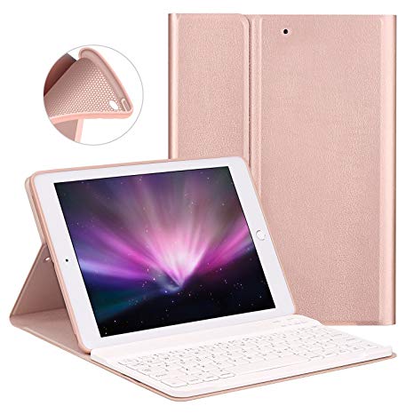 Goojodoq Keyboard Case for New iPad 2018/2017 9.7" / iPad Air/iPad Air 2 [Upgrade] Soft TPU Back Stand Cover[Viewing Angle Adjustable] Magnetically Detachable Wireless Bluetooth V3.0 Keyboard