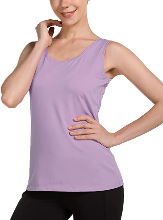 BALEAF Women's Wide Strap Cotton Yoga Tank Tops Workout Full Coverage Crewneck Sleeveless T-shirts