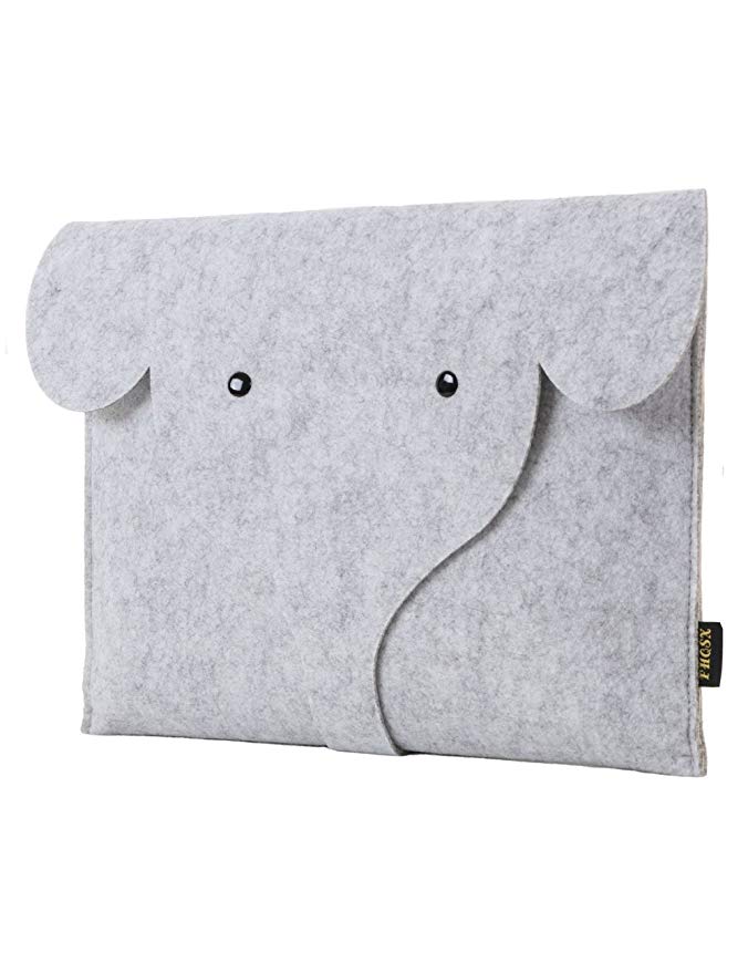 Cute Elephant Felt Laptop Sleeve for MacBook Air 13/Surface Book 2 13.5/Dell 12.3 inch, Light Grey