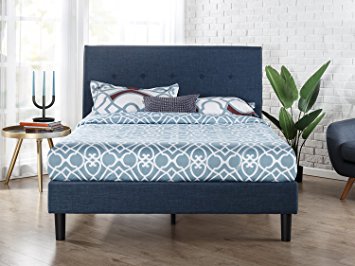 Zinus Upholstered Navy Button Detailed Platform Bed / Wood Slat Support, Queen