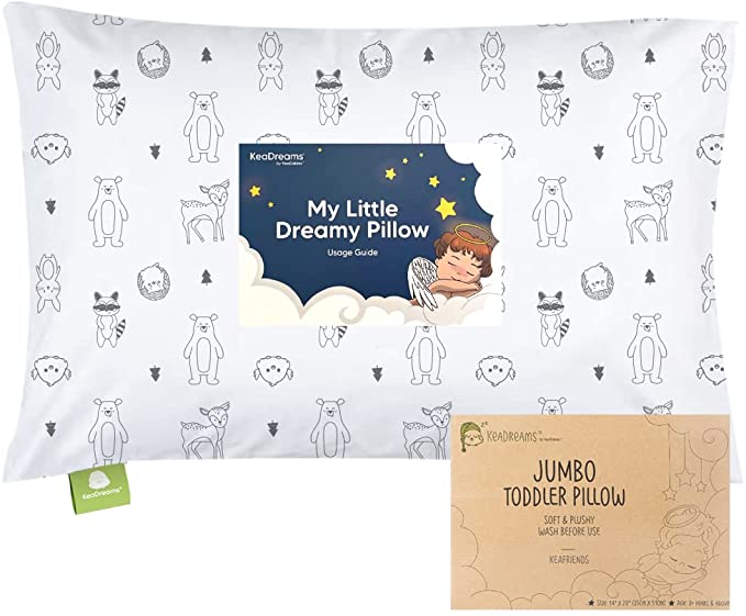 Toddler Pillow with Pillowcase, Jumbo - Soft Organic Cotton Toddler Pillows for Sleeping - Machine Washable - Toddlers, Kids, Boy, Girl - Perfect for Travel, Toddler Cot, Bed Set (KeaFriends)