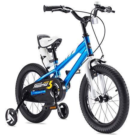 RoyalBaby 2 Hand Brakes BMX Freestyle Kids Bike for Boys and Girls, Unisex Bicycles for Ages 3 to 8, 12" 14" 16" with Training Wheels, 16" 18" with Kickstand, Blue or Red