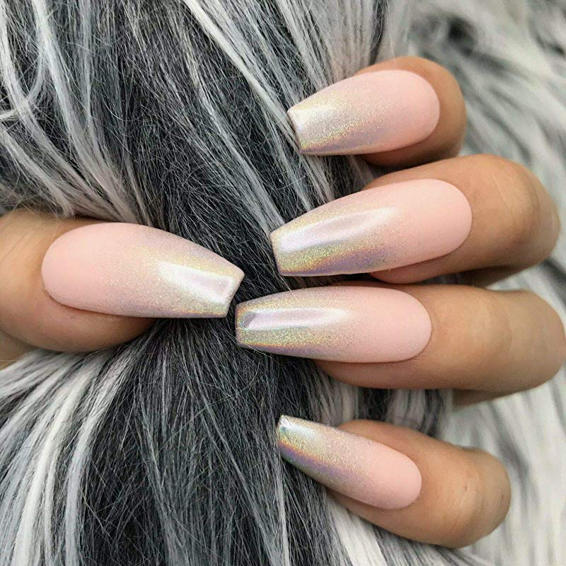 Pink Nude Ombre Long Coffin Press on False Nails