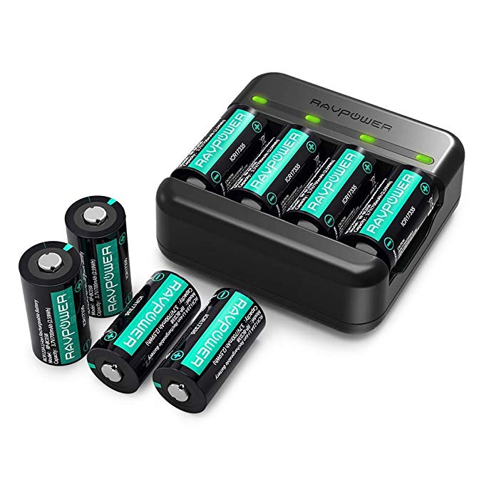 RCR123A Rechargeable Batteries RAVPower [8 Pack 3.7V 700mAh ] Protected Batteries with Battery Case and Arlo Battery Charger for Arlo VMC3030 VMK3200 VMS3330 3430 3530 Wireless Security Cameras