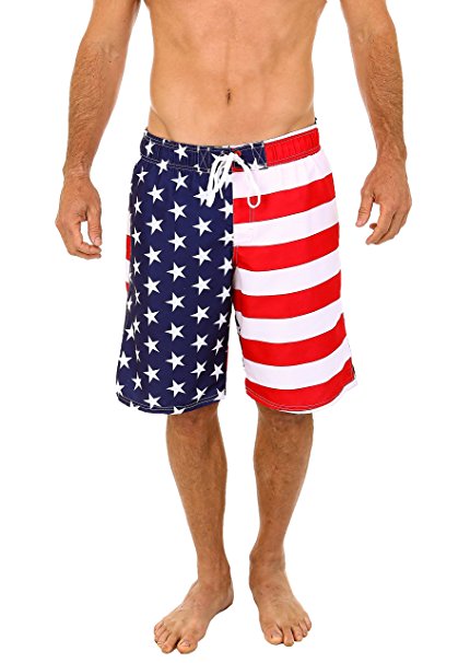 UZZI Men's Patriotic USA American Flag Swim Trunks