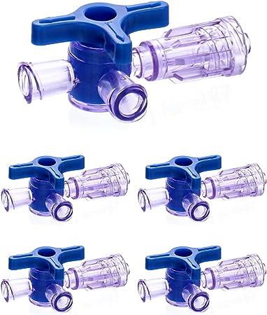 QWORK 3-Way Stopcocks with Luer Connection, Medical Injection Stopcock, Sterile, 5 Pack