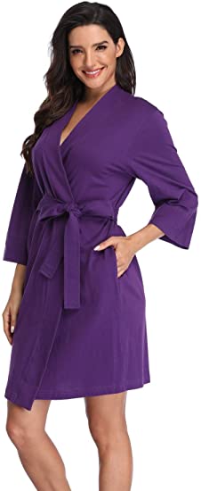 Women's Cotton Robes Lightweight Kimonos Knit Bathrobes Soft Sleepwear Loungewear