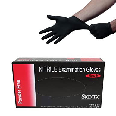 Black Nitrile Powder Free Medical Exam Tattoos Piercing Gloves- Size Small - 100 Gloves per Box