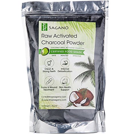 Activated Charcoal Powder 1 Pound by Sagano - Raw Organic Coconut Charcoal Bulk Food Grade - Premium Activated Charcoal Face Mask Coconut Powder - Natural Charcoal Teeth Whitening Toothpaste Detox