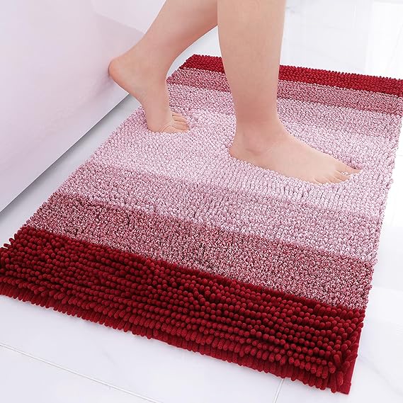 OLANLY Bathroom Rug, Extra Soft Chenille Thick Absorbent Shaggy Mat, Non-Slip Machine Wash Dry Plush Bath Mats for Bathroom, Tub and Shower (30 x 20 Inch, Wine Red)