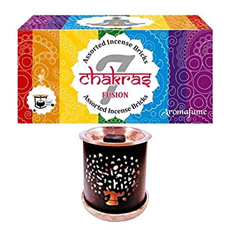 Aromafume 7 Chakra Incense Bricks Starter Kit containing Tree of Life Exotic Incense Diffuser (Gift Set). Ideal for meditation, purification, yoga, chakra alignment, relaxation, healing & rituals